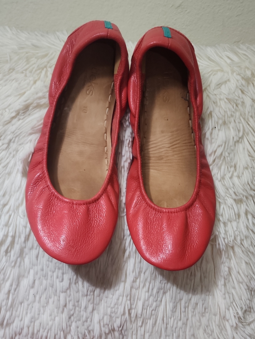 Tieks Coral-Red Leather Ballet Flats